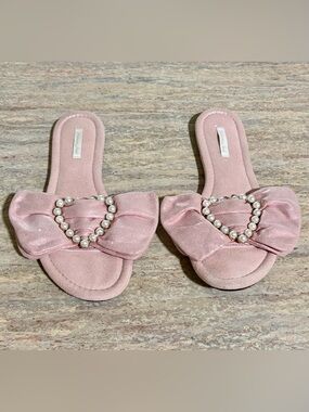 Victoria's Secret Pink Pearl Heart Bow Slide Sandals Size M